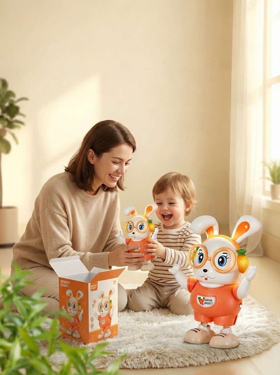 Игрушка зайчик в домашней обстановке